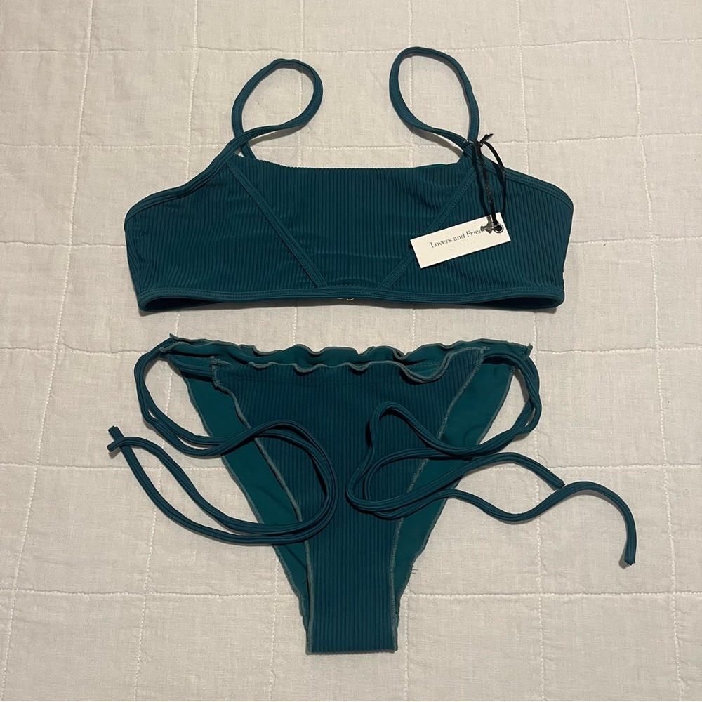 Lovers + Friends Teal Ribbed Angeles Bikini Set (top and bottom)